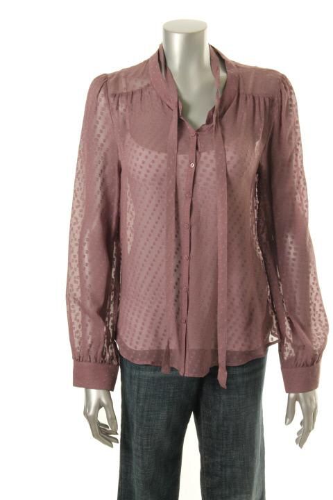 Gold Hawk New Pink Silk Eyelet Long Sleeve Drawstring Neck Button Down