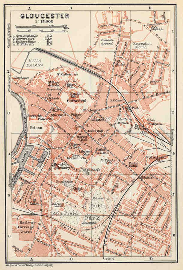 Glos Gloucester Old Vintage City Map Plan 1910