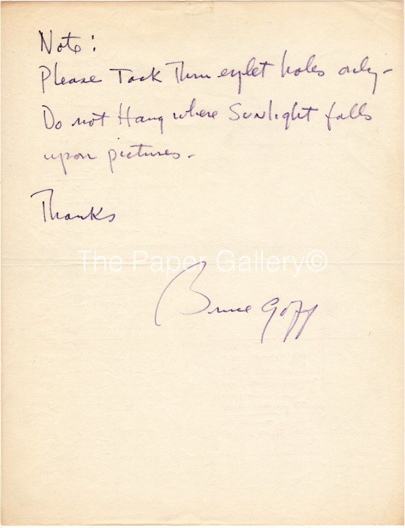 Signed Hand Written Note from Architect Bruce Goff