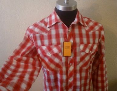 Red White Long Sleeve Plaid Pearl Snap Rockabilly Cowboy Western Shirt