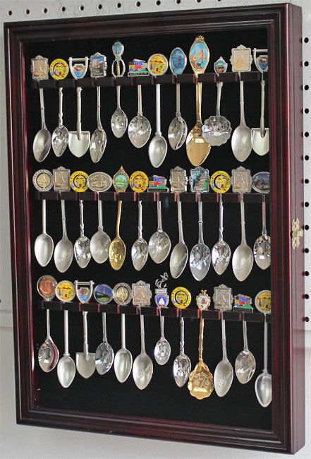 36 Spoon Display Case Rack Holder Wall Cabinet Glass Door Solid Wood