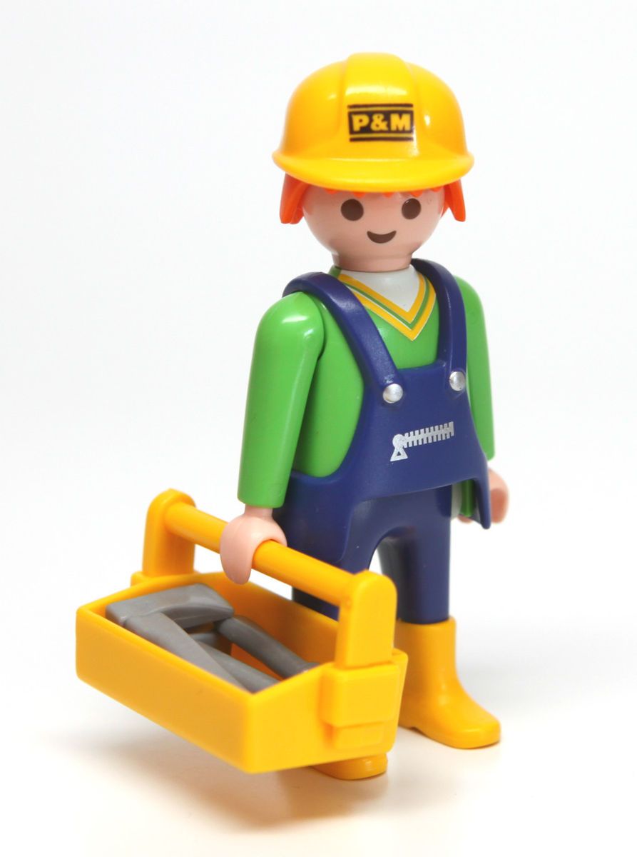 Playmobil Construction Worker Hard Hat Overalls Orange Hair Toolbox on  PopScreen