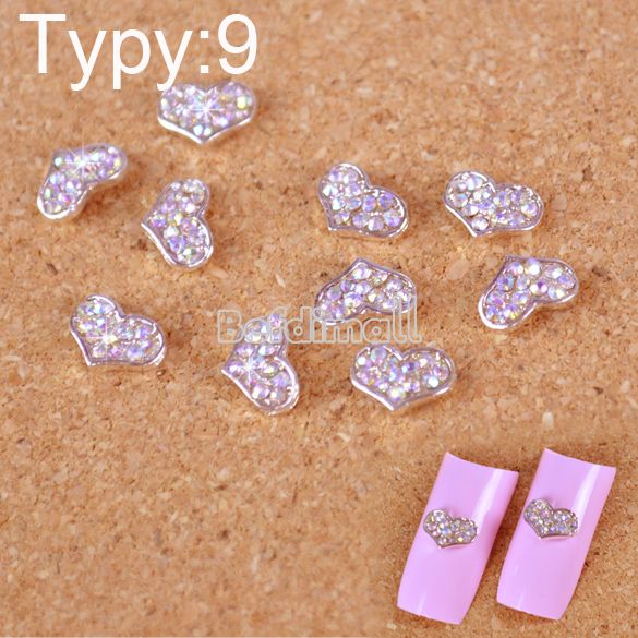 10pcs 3D Alloy Glitters Faux Tips Nail BE0D Nail Art Crystal