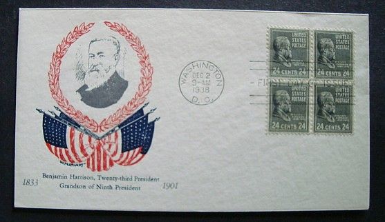  SC.#828 PREXIE BLOCK OF 4. W. M. GRANDY PATRIOTIC MULTICOLOR CACHET