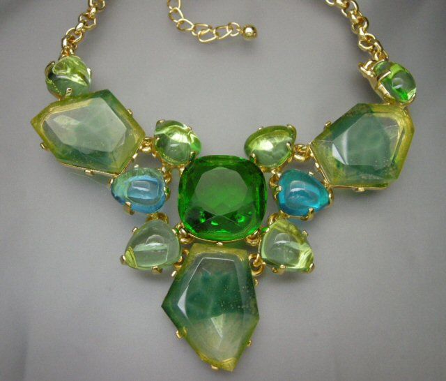  Jay Lane Couture Sim Emerald Green Sea Glass Bib Necklace New