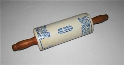  Blue White Soneware Advertising Rolling Pin Greenbush Minn