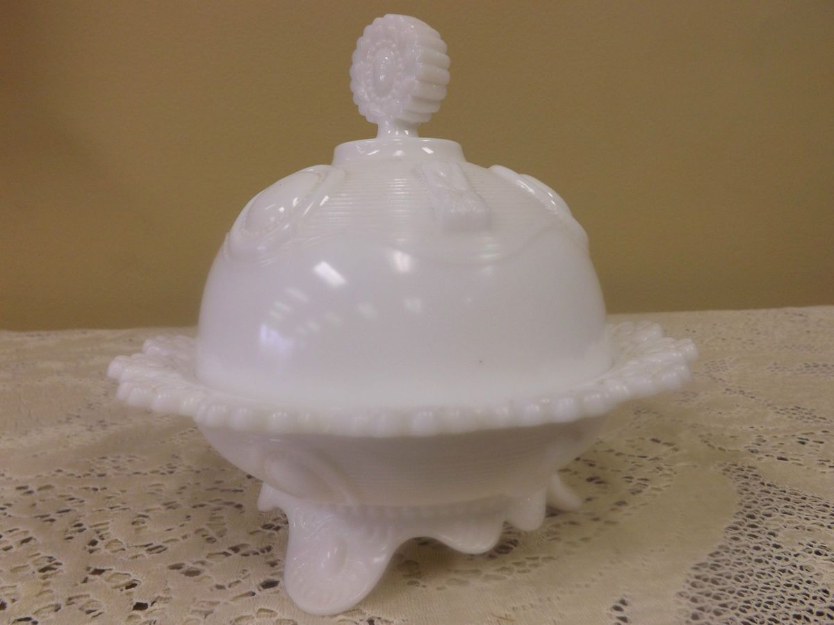 Greentown Milk Glass Cheeseball Dish