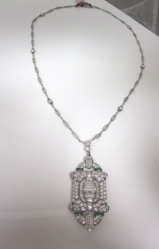Spectacular 10 70C Diamond Platinum Emerald Unique Antique Art Deco