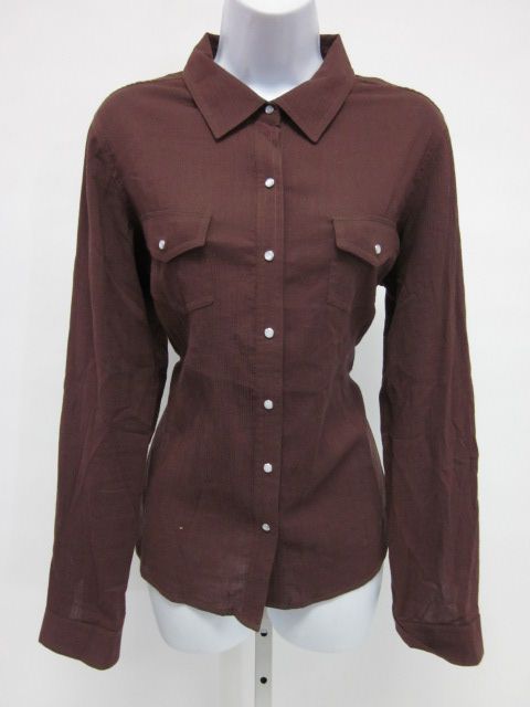 Harolds Brown Cotton Long Sleeve Button Front Top Sz L