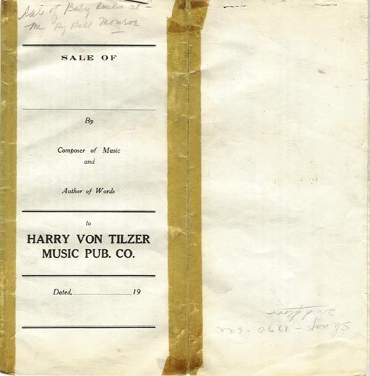 1920 Harry Von Tilzer song contract for WHEN MY BABY SMILES AT ME