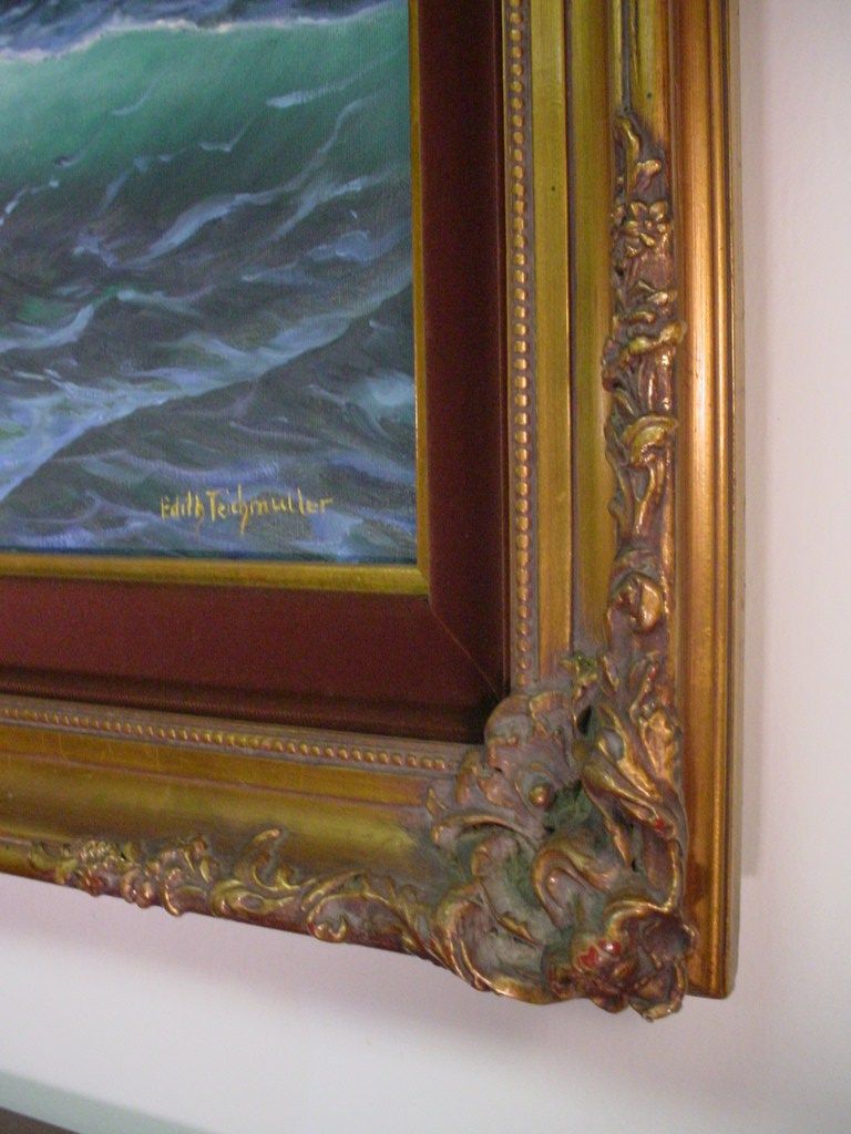 Vintage Seascape Oil Painting Edith Teichmuller Gold Gilt Frame Large