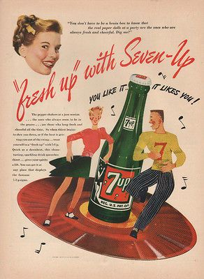 1946 VINTAGE 7 UP SODA WOMAN WITH YELLOW BOW IN HER HAIR PRINT AD