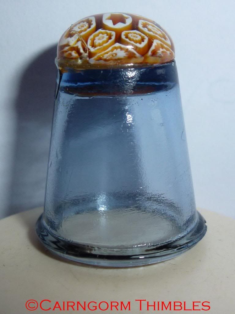 Blue Caithness Glass Thimble Millefiori Paperweight