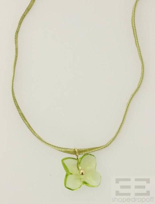  18K Yellow Gold Green Crystal Hortensia Flower Necklace