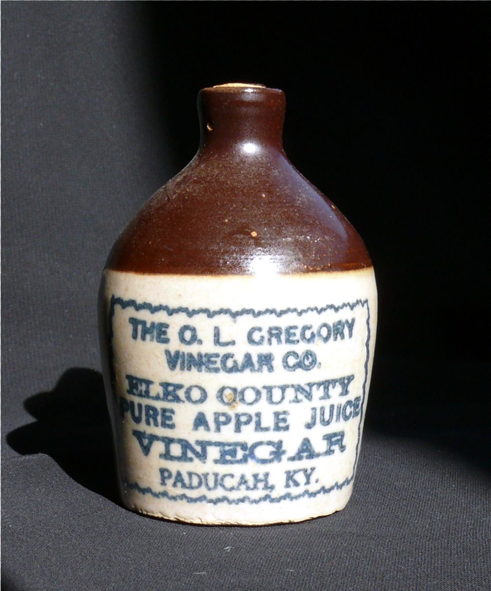   Stoneware Whiskey Jug Crock O L Gregory Vinegar Co Paducah KY Advert