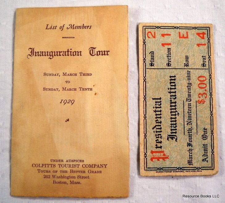 Herbert Hoover Presidential Inauguration Ticket 1929 w Tour Booklet