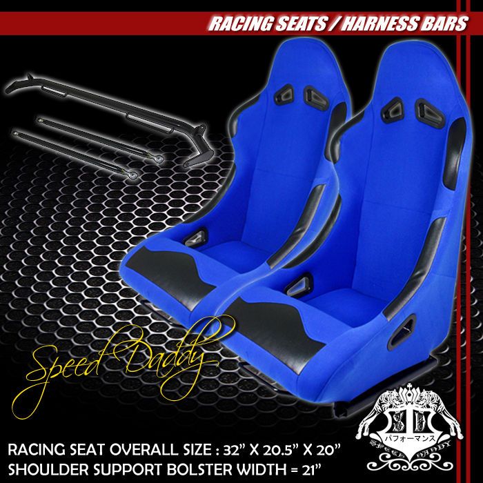 BLUE BUCKET RACING SEATS+SLIDERS+ BELT HARNESS BAR/ROD DEL SOL