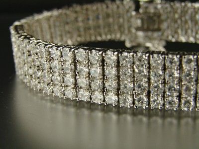 Men Icy 925 Silver Simulated Diamond 4 Row Bracelet