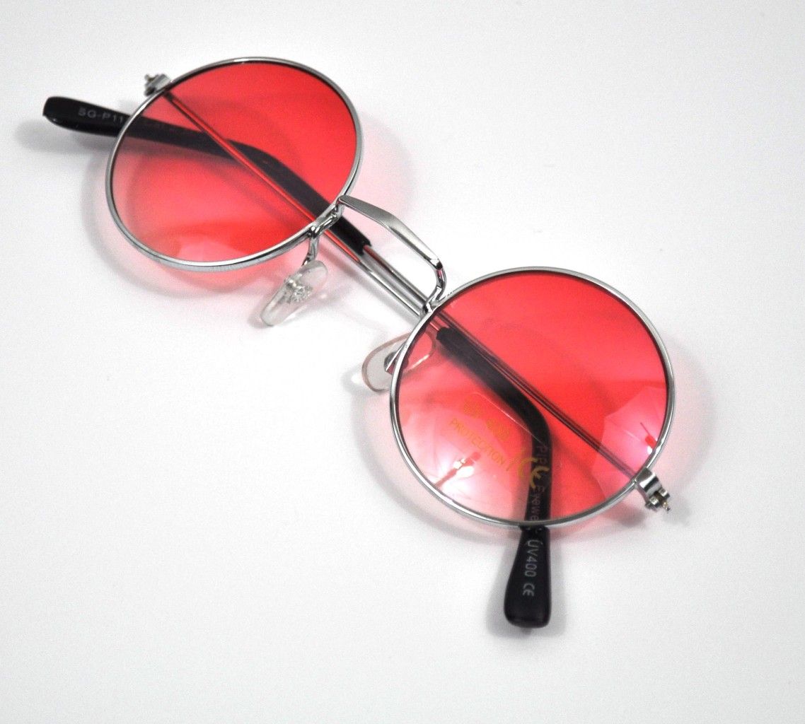 Vtg Round Pink Lens 90s Glasses Sunglasses BNWT New Hippy Lennon Ozzy