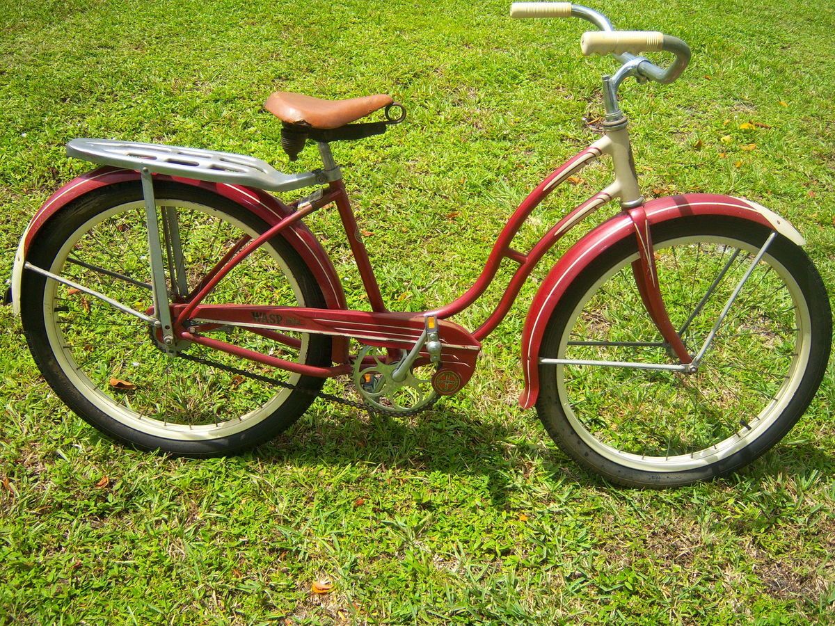  1954 Schwinn World Wasp Balloon Red Tan Rack Hazel Park Hornet