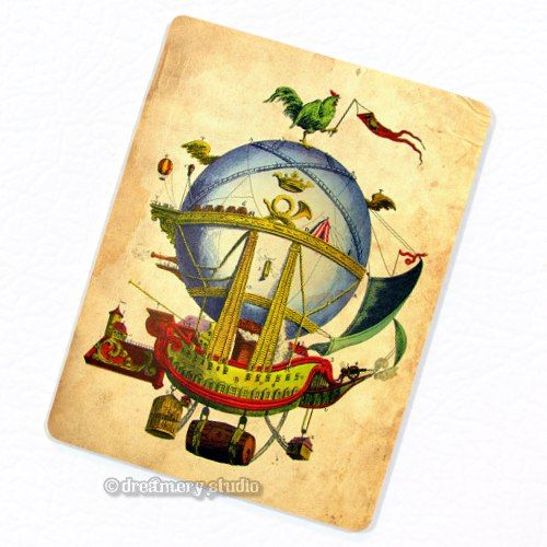 Hot Air Balloon Flying Mansion #2 Deco Magnet; Floating House Fantasy