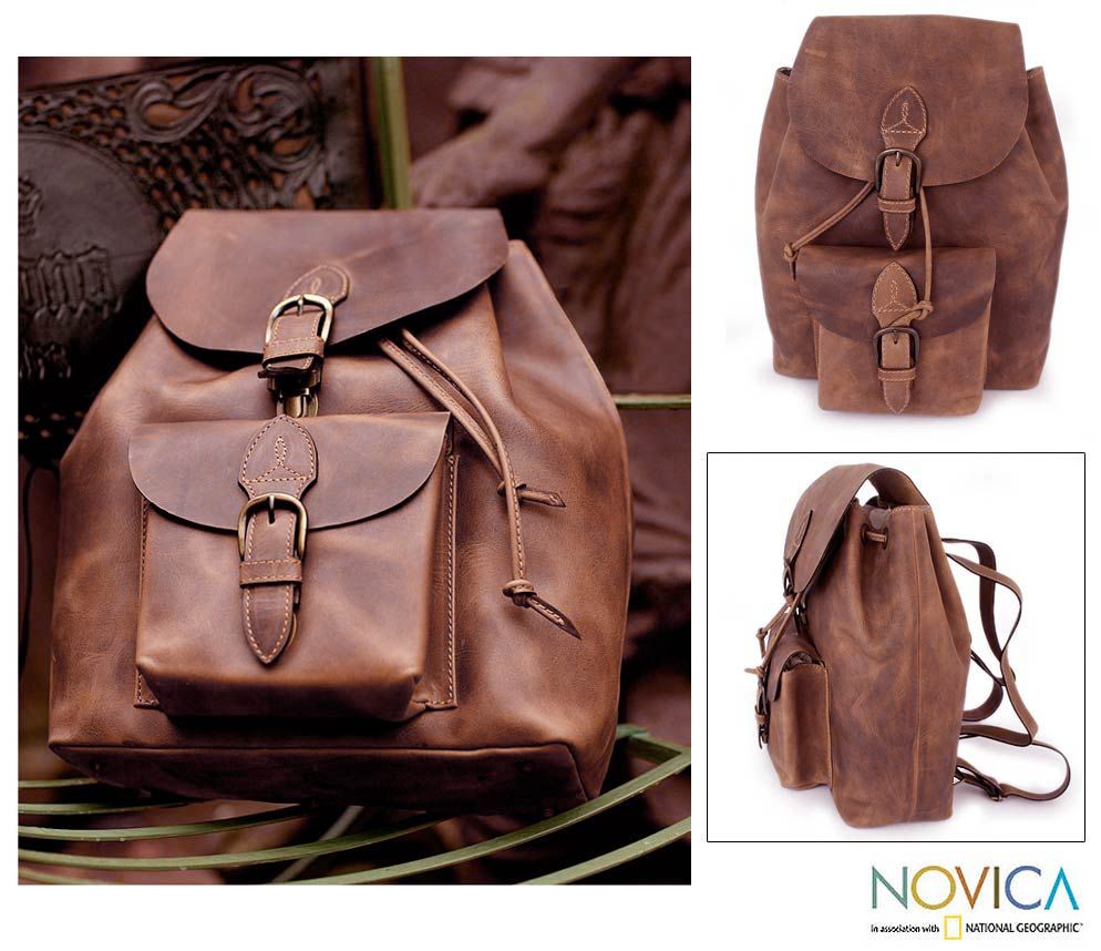 Handmade Brown Leather Messenger Bag Novica Mexico