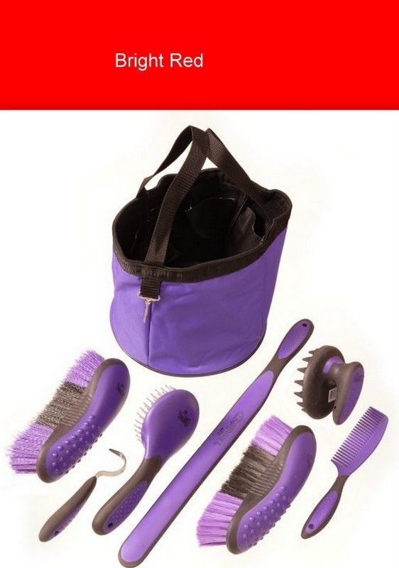  Grips Red 8 Piece Grooming Kit with Tote Bag Horse Tack Equine