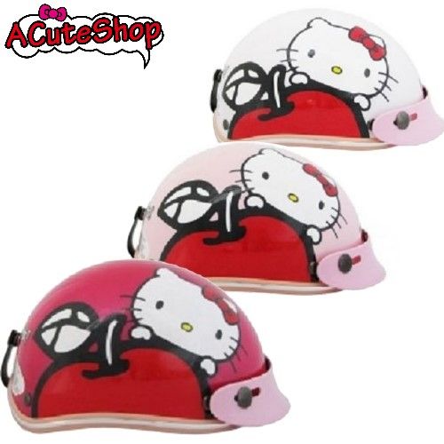 Hello Kitty Kids Motor Bike Helmet Harley Apple Pink White Hotpink