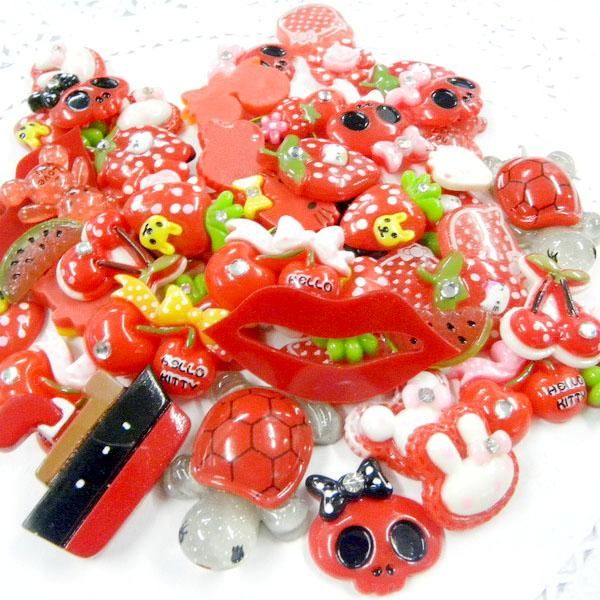 ML081 x 8pcs Mixed Cute Red Tone Color Resin Flatbacks Scrapbooking