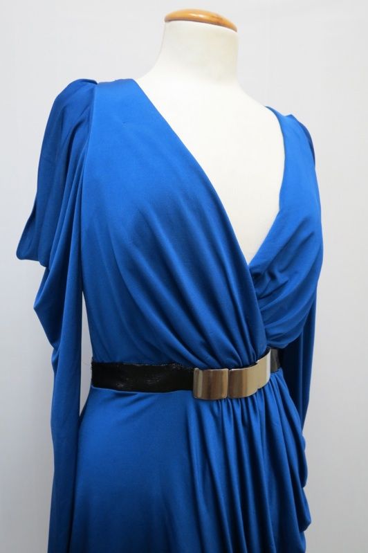 Hoaglund Draped Cut Out L s Dress with Metallic Faux Belt Sz 8 New $