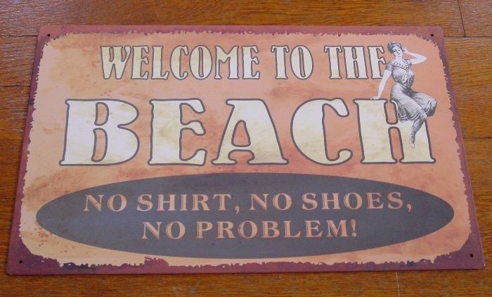 WELCOME TO THE BEACH SIGN Vintage Retro Nautical Seaside Ocean Home