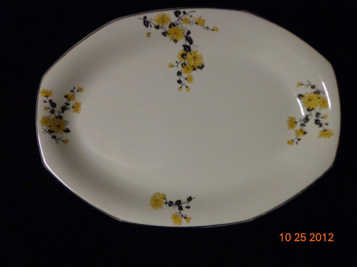 Vintage Homer Laughlin Golden Rose Yellow Floral Black Leaves Platter