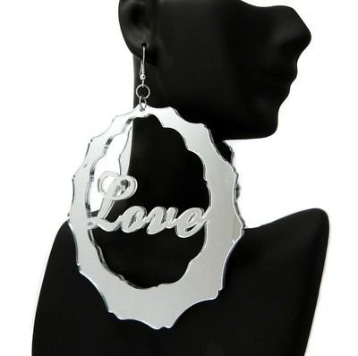   Inspired Silver LOVE Mirror Bamboo Hoops Earrings Basketball Wives