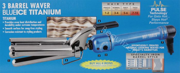 Hot Tools Blue Ice Titanium 3 Barrel Waver Iron