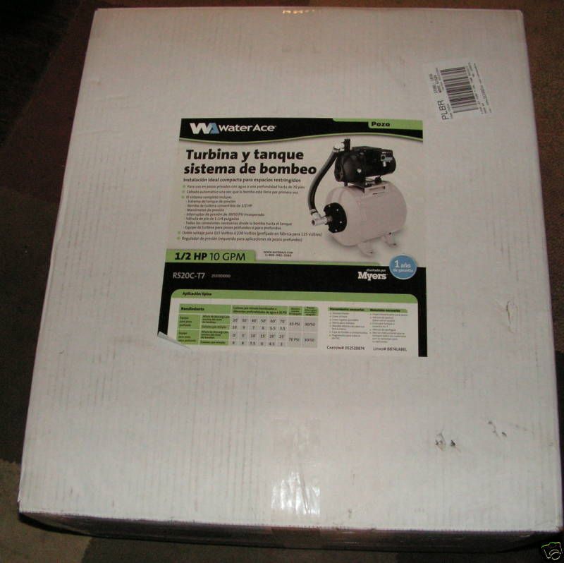 Water Ace 1 2 HP Jet Tank Pump System New R520C T7