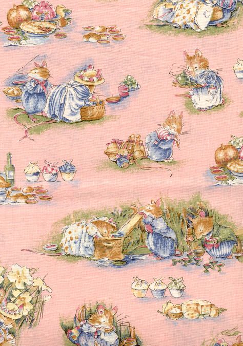 RARE British Rose Hubble Brambly Hedge Fabric Mice English Mouse X2