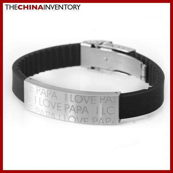  Stainless Steel Black Rubber I Love Papa Tag Bracelet B5001