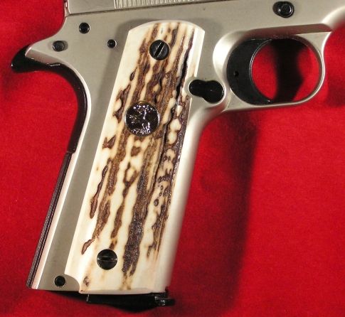 Custom Colt 1911 Premium Sambar Stag Grips Medallions