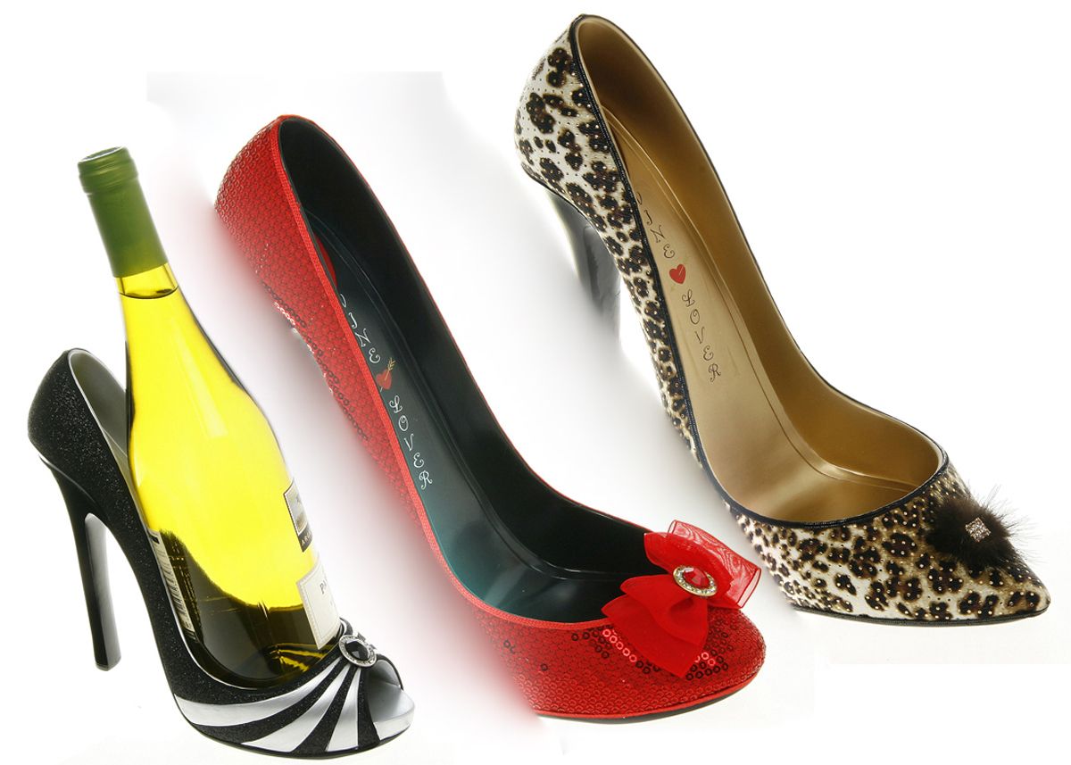 High heeled Shoe Wine Bottle Holder Animal Print Red Black White