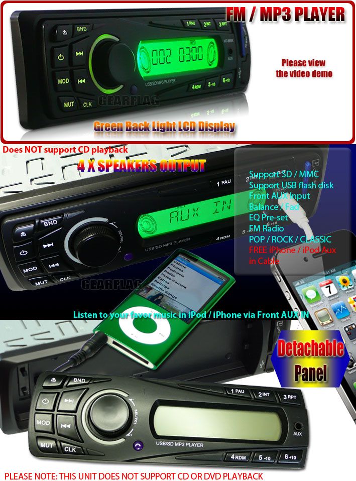 In Dash SD USB  Car Stereo Radio iPhone iPod Aux 889