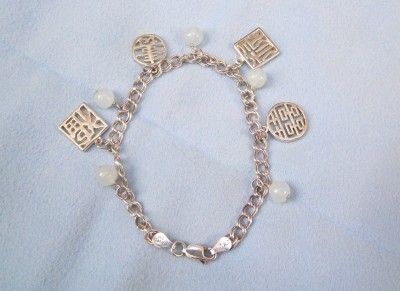  Sterling Silver Bracelet Jade and Inspirational Charms 11 g Italy