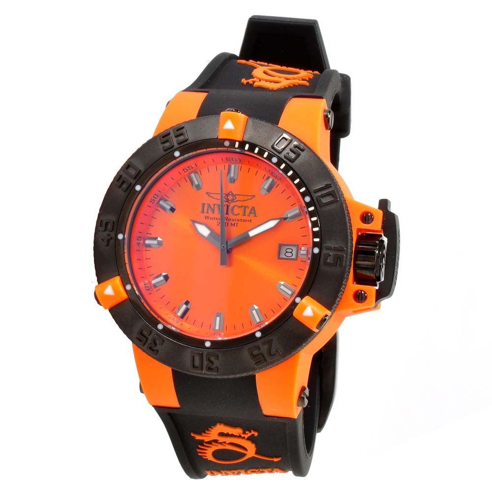 Ladies Invicta 10129 Subaqua Noma III Orange Dial Black Band Swiss