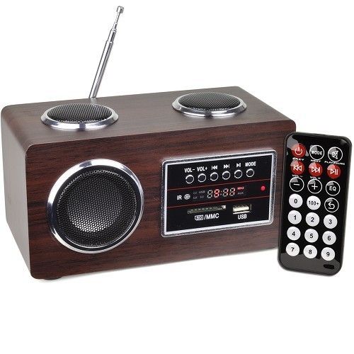 Apple iPod Portable Speaker  WOOD JUKEBOX w Remote FM Tuner SD Slot