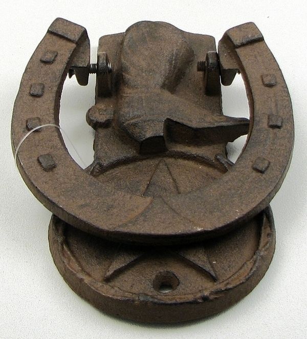  Boot and Horse Shoe Door Knocker Cast Iron Western Decor