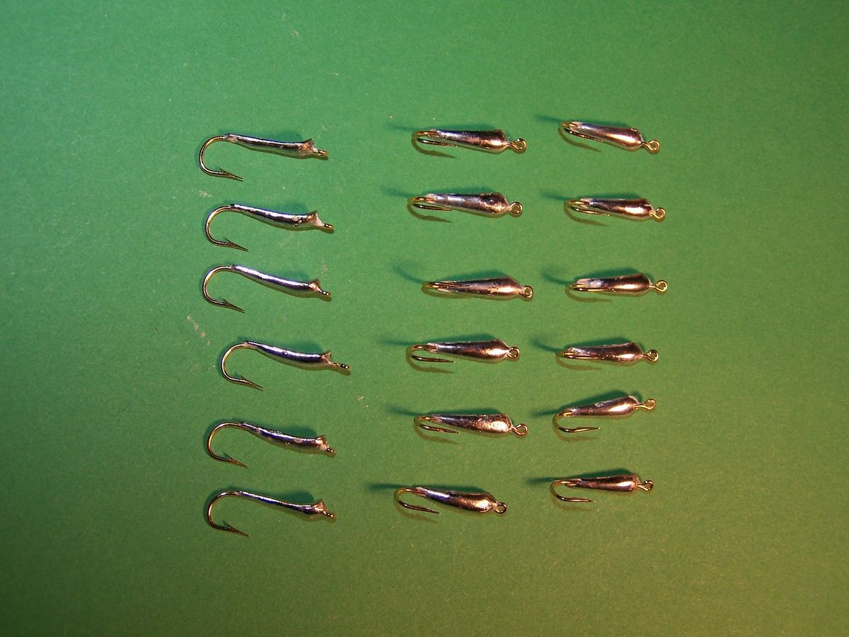 18 Unpainted Lip Head Rocker Ice Fishing Jigs size 8 for Bluegill