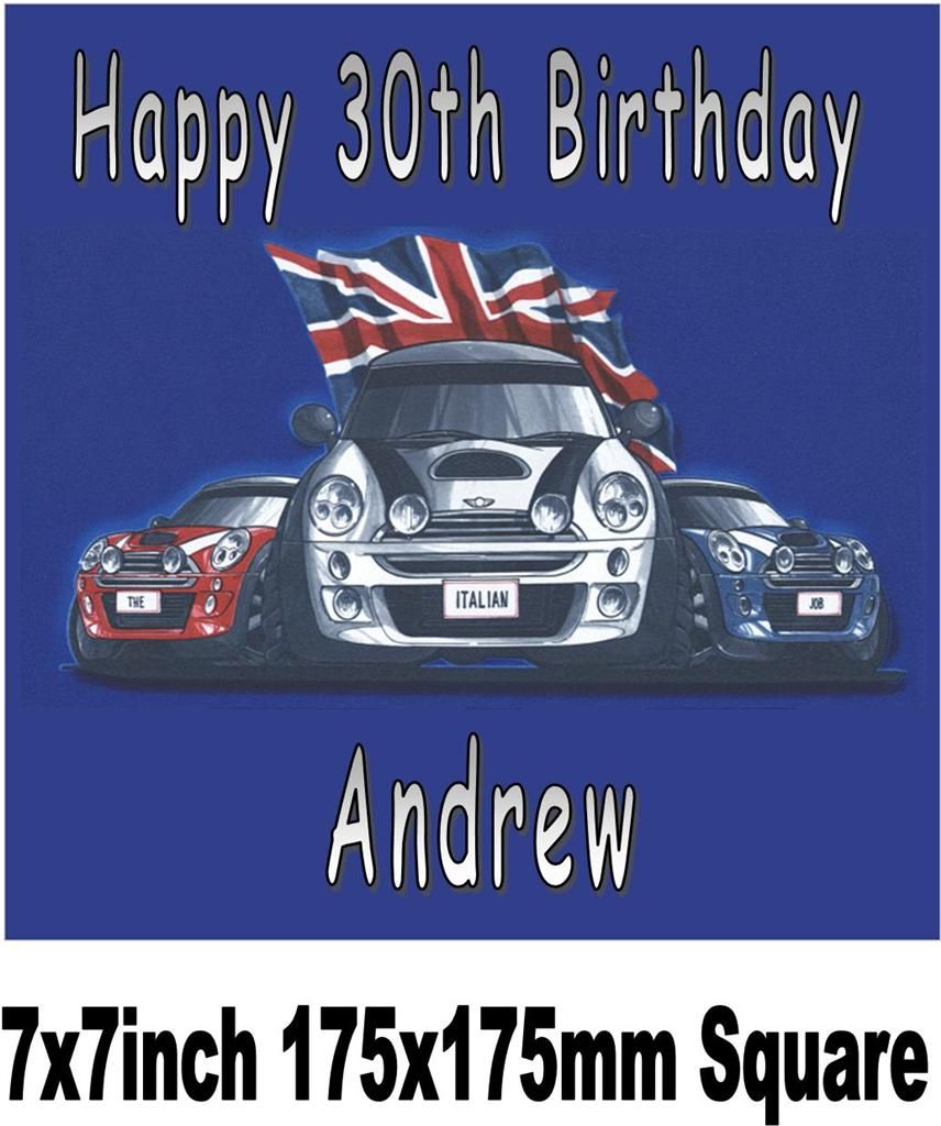 Mini Cooper Italian Job Birthday Cake Topper Personalised Free