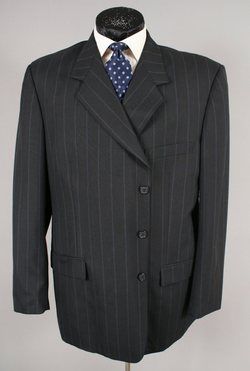 Christopher Big Mens Black Pinstripe Wool Blend Blazer Jacket 50 L