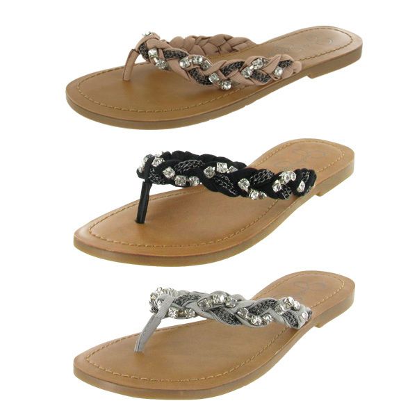 Jessica Simpson Jacqui Fabric Rhinestone Flip Flops Thong Womens