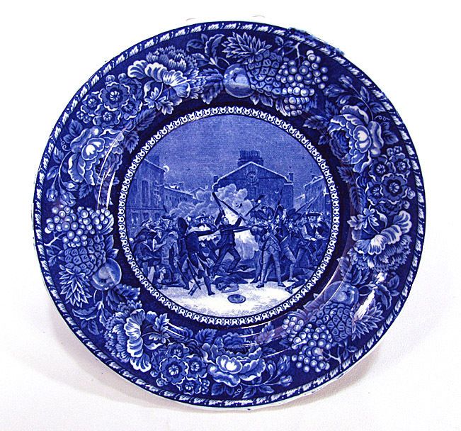  Blue White Transferware Plate Boston Massacre B D Staffordshire