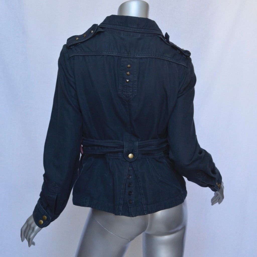 Marc Jacobs Womens Blue Short Military Wrap Jacket Cotton Studded Belt